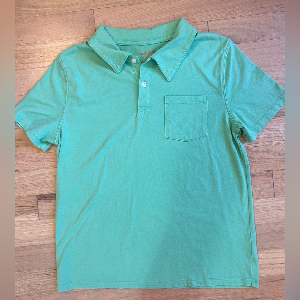 Cat & Jack green polo style collared shirt. Boy’s size 10/12